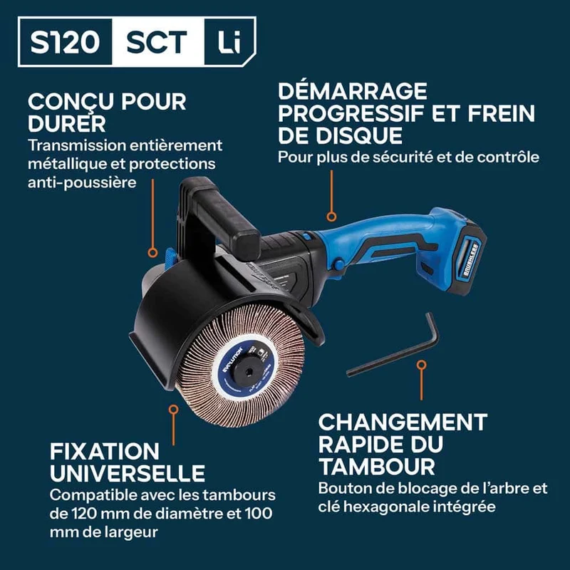 Satineuse sans fil Evolution S120SCT-Li avec moteur brushless et 2 tambours