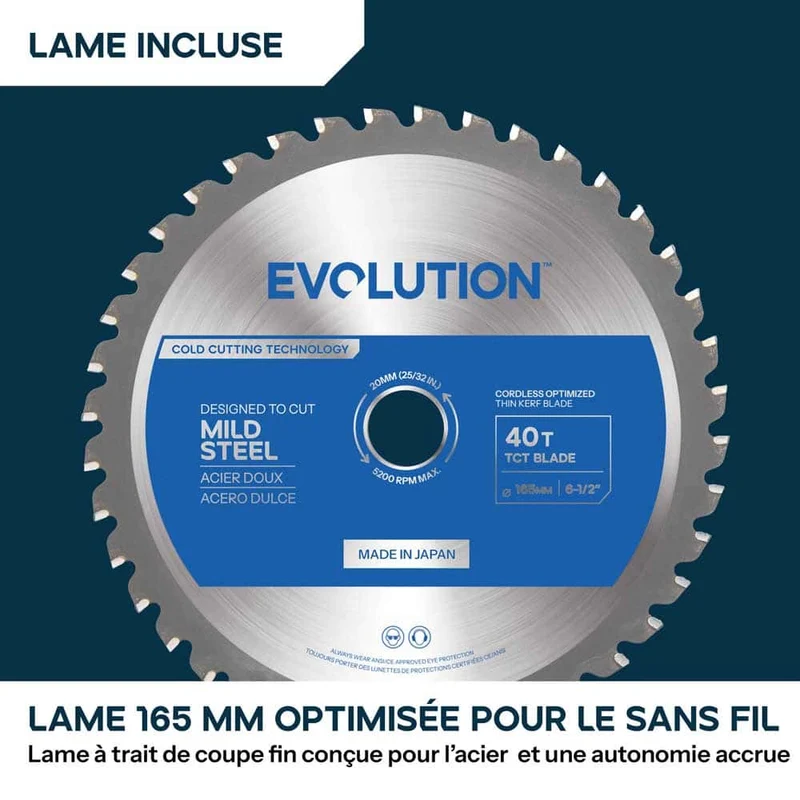 Scie circulaire sans fil 165mm Evolution S165CCS-Li à métaux avec lame à trait de coupe fin