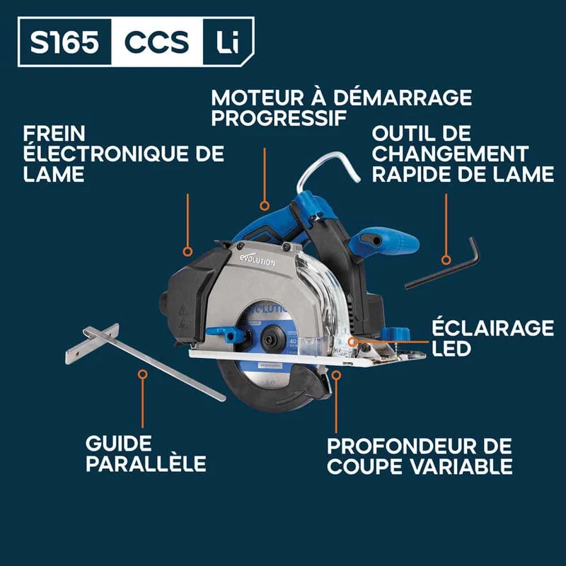 Scie circulaire sans fil 165mm Evolution S165CCS-Li à métaux avec lame à trait de coupe fin
