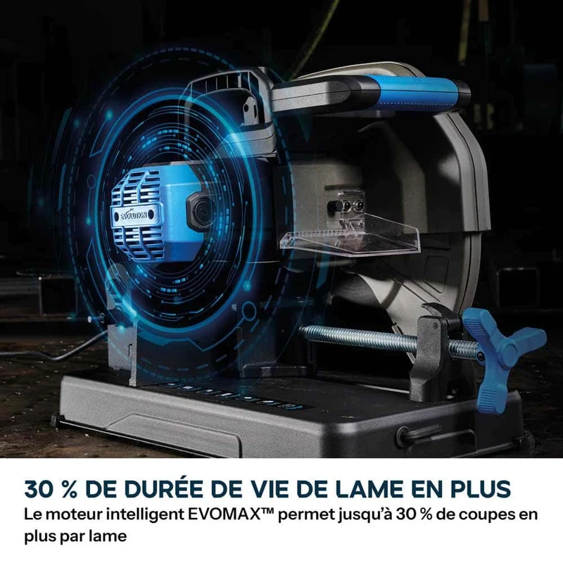 Pack Evolution : Scie à tronçonner de 355mm Evolution S355CPS Gen 2 pour métaux avec lame EvoMax + Support mobile pliable tout-terrain à vérin