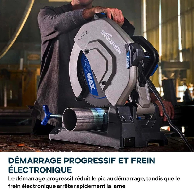Pack Evolution : Scie à tronçonner de 355mm Evolution S355CPS Gen 2 pour métaux avec lame EvoMax + Support mobile pliable tout-terrain à vérin