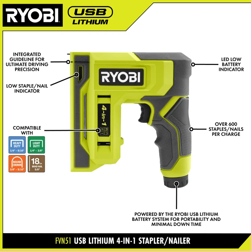 USB Lithium Craft 4-in-1 Stapler/Nailer