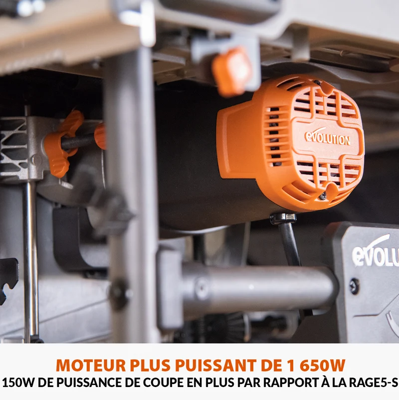 Scie sur table Evolution R255TBL 255mm 1650W avec lame multi-matériaux TCT + Support roulant pliable
