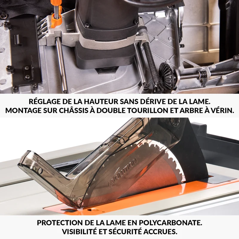 Scie sur table Evolution R255TBL 255mm 1650W avec lame multi-matériaux TCT + Support roulant pliable