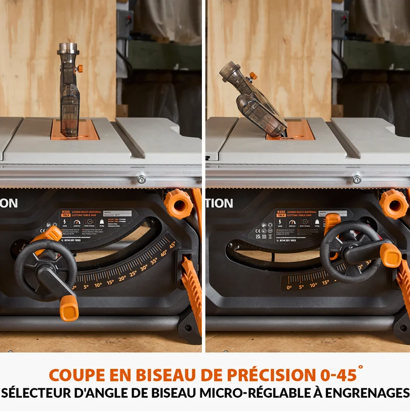 Scie sur table Evolution R255TBL 255mm 1650W avec lame multi-matériaux TCT + Support roulant pliable