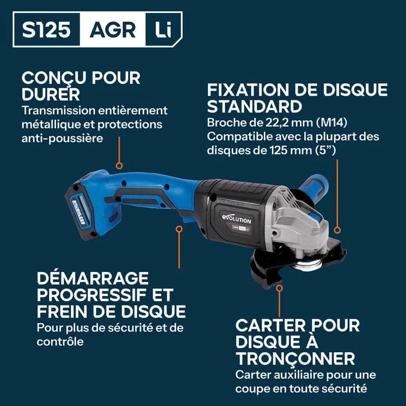 Meuleuse d'angle de sans fil 125mm Evolution S125AGR-Li avec moteur Brushless sans disque