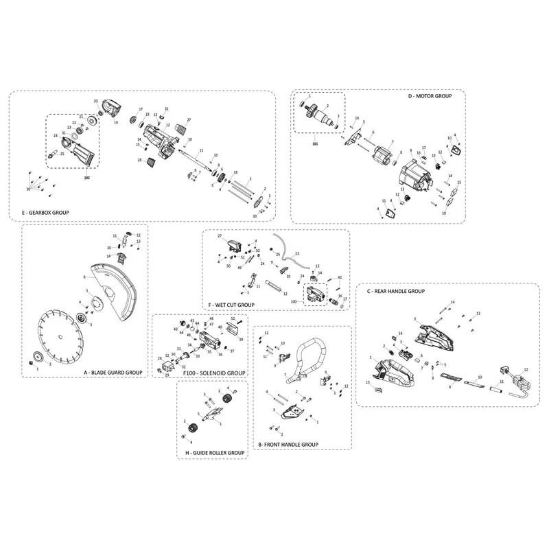 Evolution R350DCT Découpeuse à disque / scie à béton - Pièces détachées