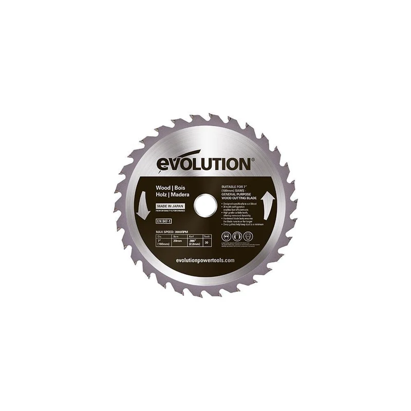 Lame bois Evolution TCT 180mm alésage de 20 mm pour scies circulaires