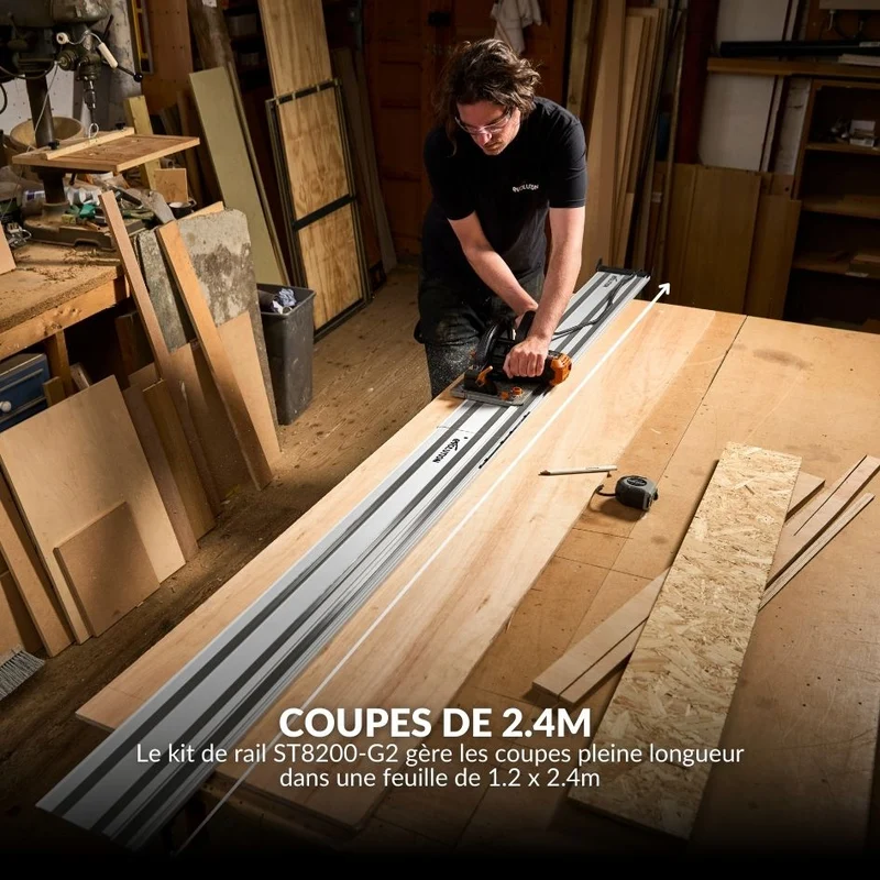 Pack Evolution : Scie circulaire 185mm R185CCSX+ avec lame multi-matériaux TCT + guide de coupe de 2,8m ST2800-G2 + Aspirateur 15L R15VAC avec démarrage automatique