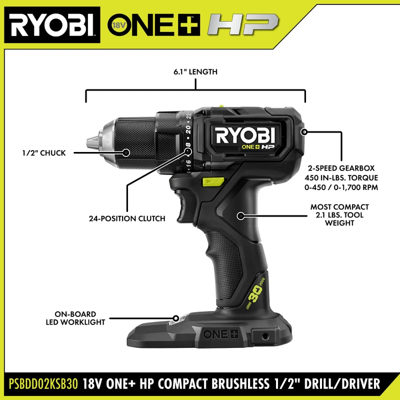 LIMITED EDITION 18V ONE+ HP Compact Brushless 1/2" Drill/Driver Kit