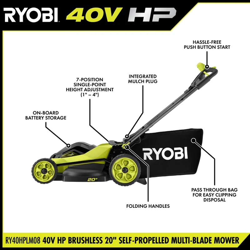 40V HP Brushless 20" Self-Propelled Multi-Blade Mower Kit