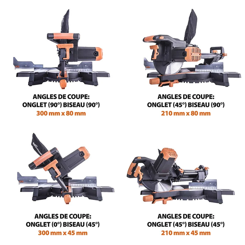 Scie à onglet électrique 255mm Evolution R255SMS+ avec Lame multi-matériaux TCT