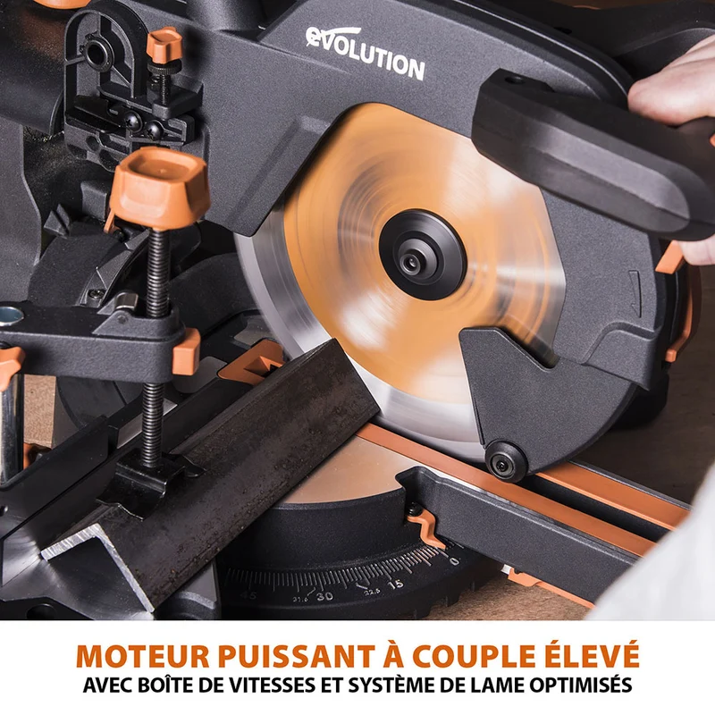 Scie à onglet électrique 255mm Evolution R255SMS+ avec Lame multi-matériaux TCT