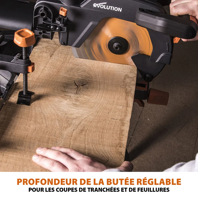 Scie à onglet électrique 255mm Evolution R255SMS+ avec Lame multi-matériaux TCT