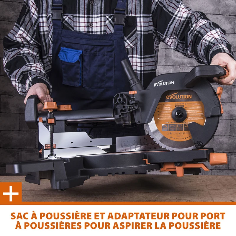 Scie à onglet électrique 255mm Evolution R255SMS+ avec Lame multi-matériaux TCT