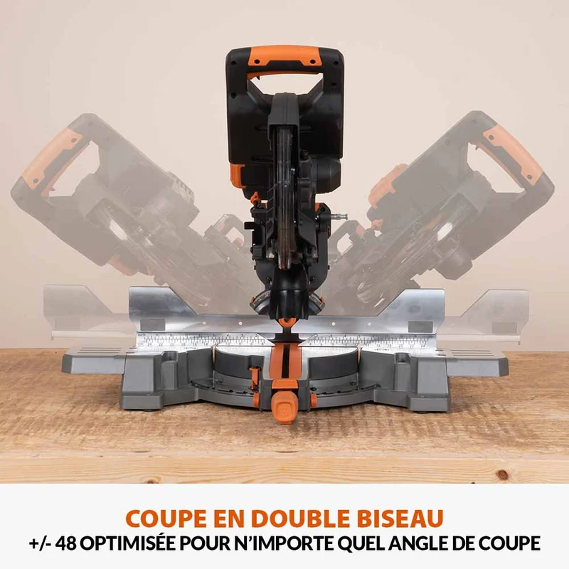 Pack Evolution : Scie à onglet de 255mm sans fil double biseau R255SMS-DB-Li avec lame multi-matériaux TCT et batteries 5Ah avec double chargeur + Support Evolution PLUS