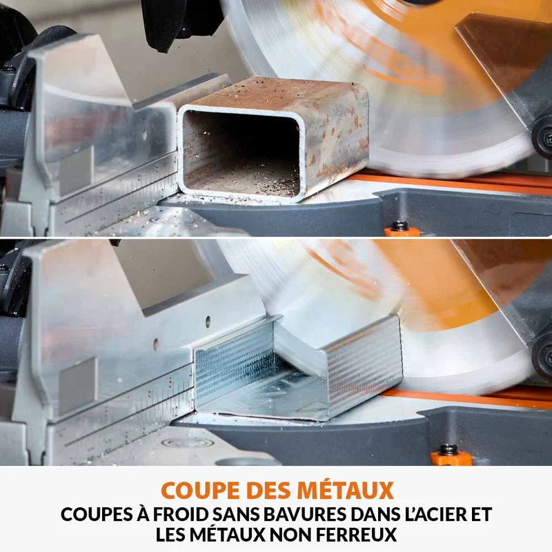Pack Evolution : Scie à onglet de 255mm sans fil double biseau R255SMS-DB-Li avec lame multi-matériaux TCT et batteries 5Ah avec double chargeur + Support Evolution PLUS