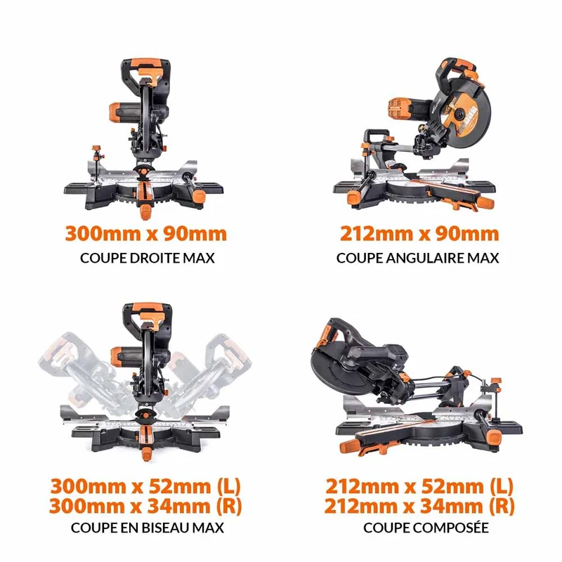Scie à onglet de 255mm sans fil double biseau R255SMS-DB-Li avec lame multi-matériaux TCT et batteries 8Ah avec double chargeur