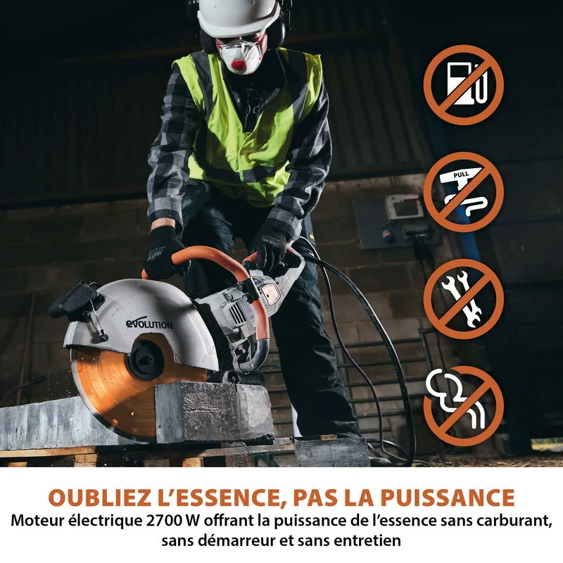 Pack Evolution : Scie à béton électrique 350mm Evolution R350DCT avec lame diamant premium + pompe à eau 15L manuelle