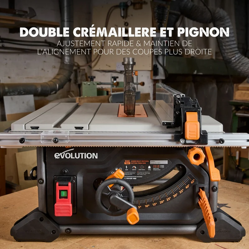 Pack Evolution : Scie sur table Evolution R255TBL+ 255mm 1800W avec lame multi-matériaux TCT + lame expert bois supplémentaire