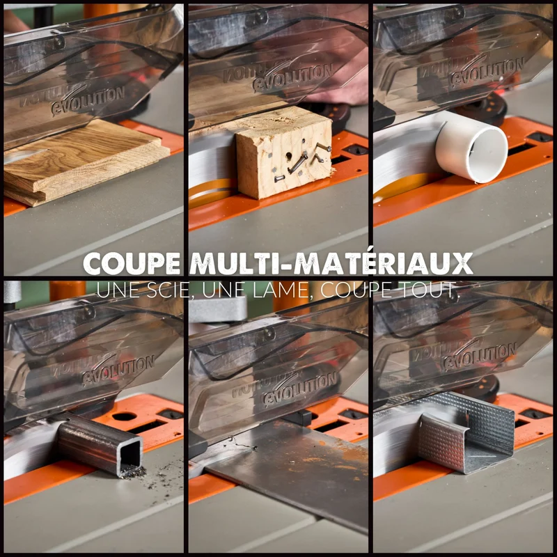 Pack Evolution : Scie sur table Evolution R255TBL+ 255mm 1800W avec lame multi-matériaux TCT + lame expert bois supplémentaire