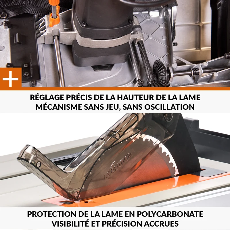 Pack Evolution : Scie sur table Evolution R255TBL+ 255mm 1800W avec lame multi-matériaux TCT + lame expert bois supplémentaire