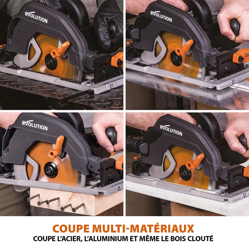 Scie circulaire 185mm Evolution R185CCSX+ avec lame multi-matériaux TCT et sac de transport