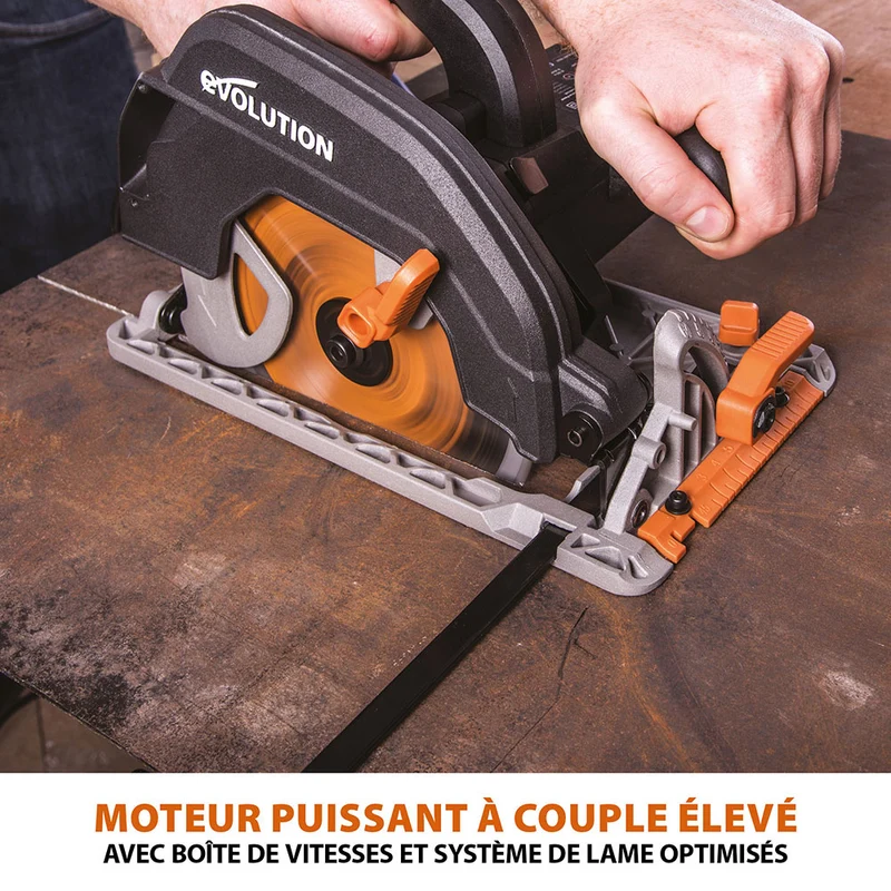 Scie circulaire 185mm Evolution R185CCSX+ avec lame multi-matériaux TCT et sac de transport