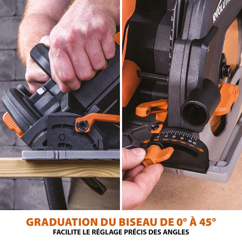 Scie circulaire 185mm Evolution R185CCSX+ avec lame multi-matériaux TCT et sac de transport