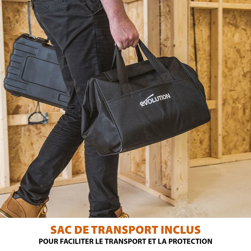 Scie circulaire 185mm Evolution R185CCSX+ avec lame multi-matériaux TCT et sac de transport