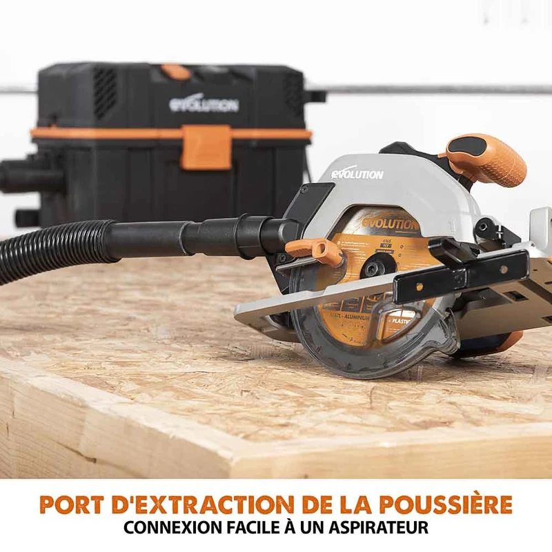 Scie circulaire sans fil 165mm Evolution R165CCS-Li avec Lame multi-matériaux TCT avec batterie 4Ah et chargeur