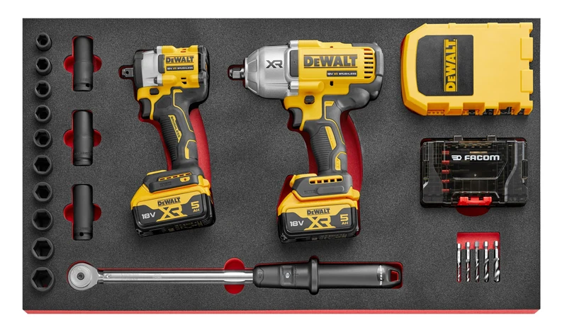 [MODM.M4-FDW] Composition en module mousse M4 FACOM/DEWALT, Clé à choc, Douilles impact, Accessoires et Clé dynamométrique S.209