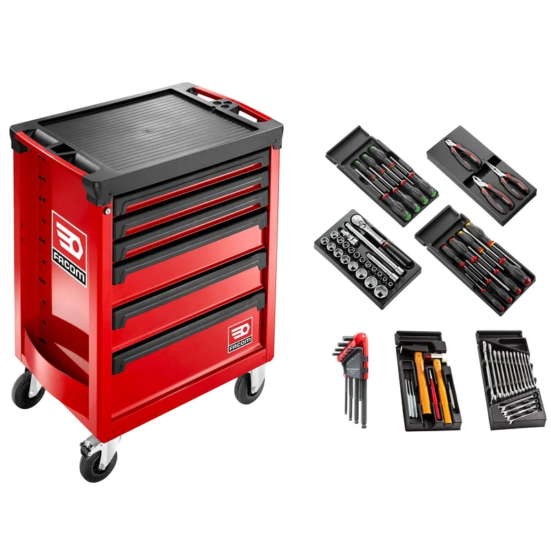 [ROLL.CONTACTPF] Servante 6 tiroirs ROLLM3 rouge avec composition - 69 outils