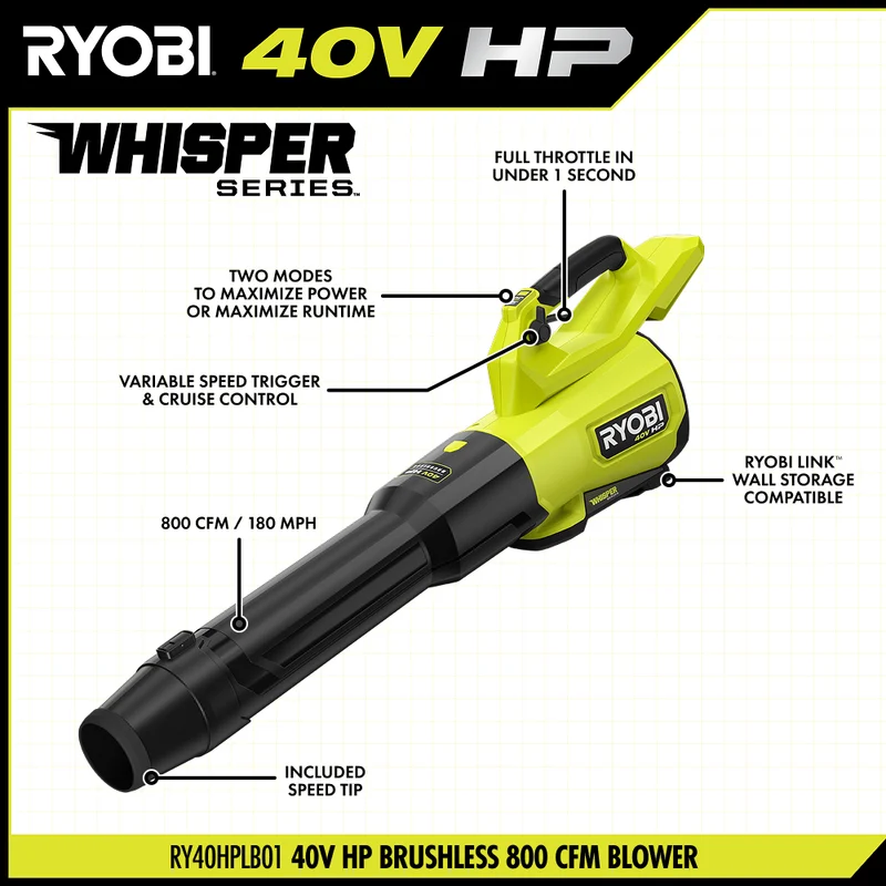 40V HP Brushless 800 CFM WHISPER SERIES Blower