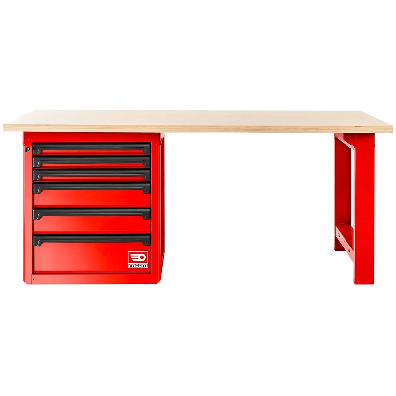 Établi avec plateau bois et meuble bas 6 tiroirs - rouge - RWS2-2MW6DPF Facom