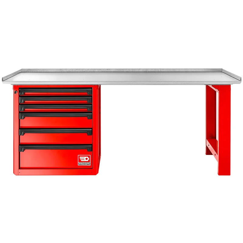 Établi avec plateau galvanisé + meuble bas 6 tiroirs - rouge - RWS2-2MG6DPF FACOM