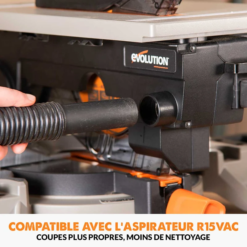 Pack Evolution : Scie à onglet avec table 210mm Evolution R210MTS-G2 210mm avec Lame multi-matériaux TCT + Support