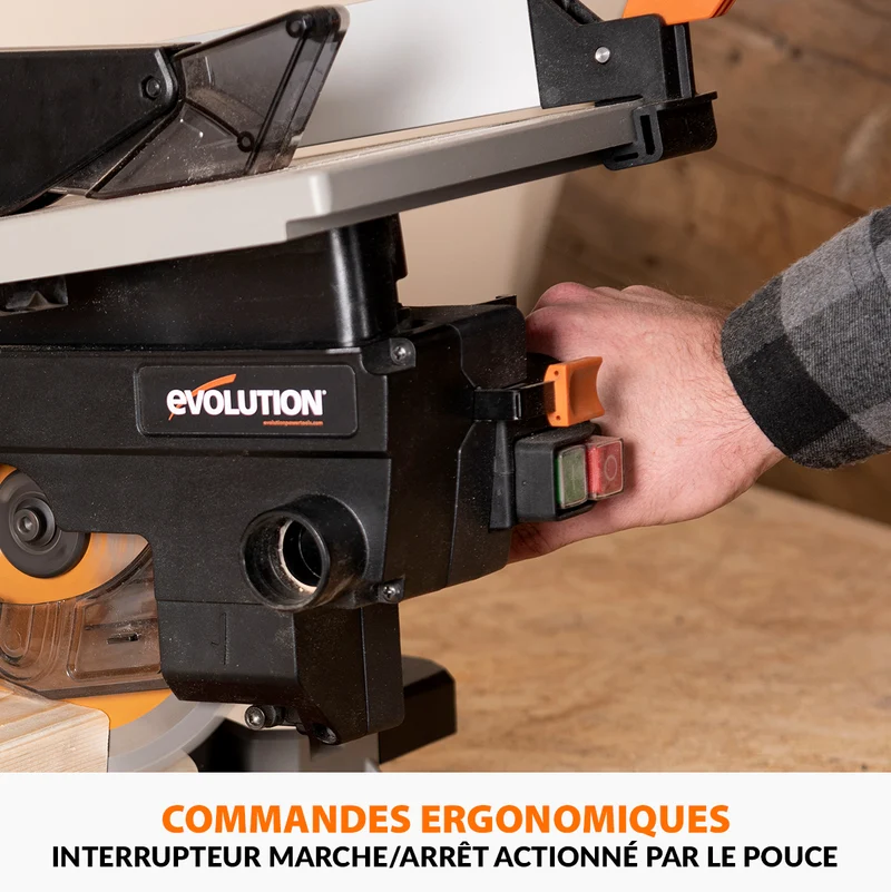 Pack Evolution : Scie à onglet avec table 210mm Evolution R210MTS-G2 210mm avec Lame multi-matériaux TCT + Support