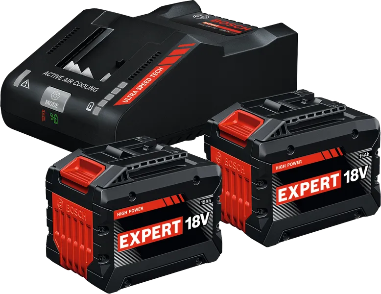 Pack 2 batteries 15Ah + Chargeur Bosch EXPERT EXBA18V-80 18V- Réf. 1600A0373Z