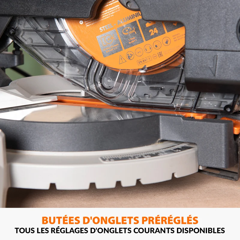 Scie à onglet avec table 210mm Evolution R210MTS-G2 210mm avec Lame multi-matériaux TCT