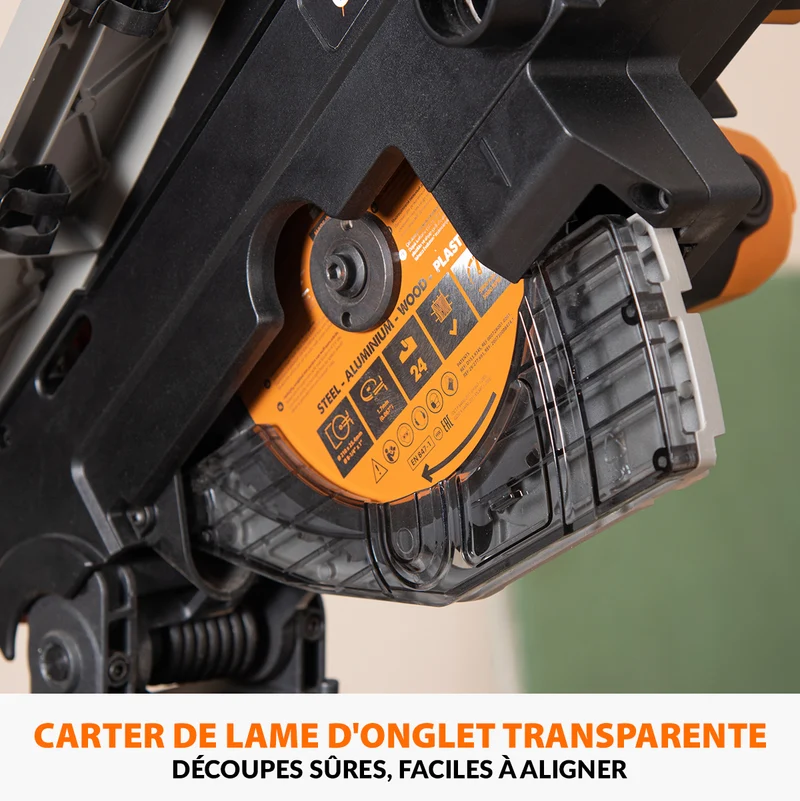 Scie à onglet avec table 210mm Evolution R210MTS-G2 210mm avec Lame multi-matériaux TCT