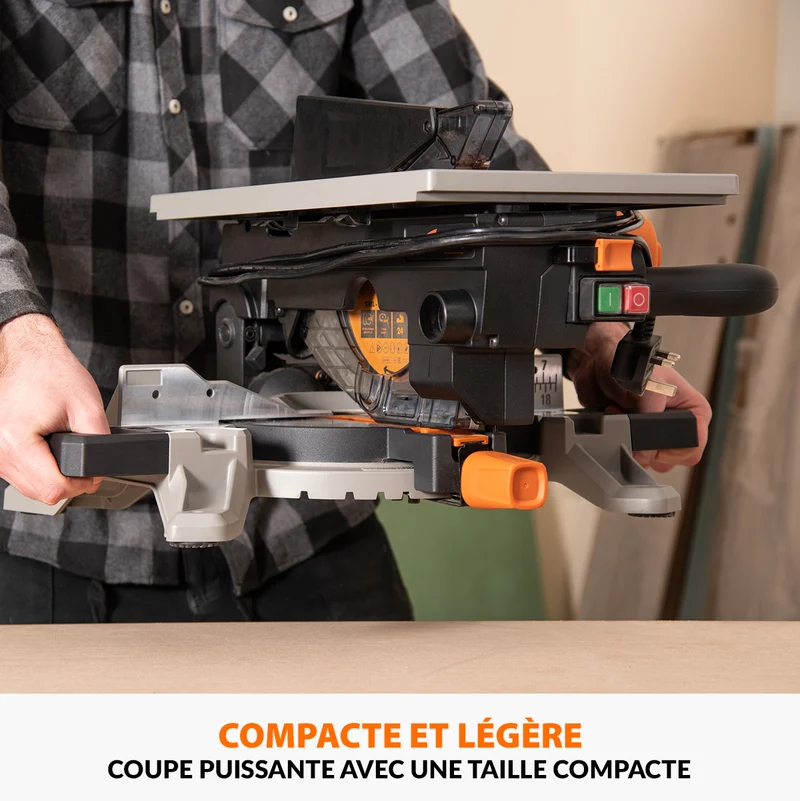 Scie à onglet avec table 210mm Evolution R210MTS-G2 210mm avec Lame multi-matériaux TCT