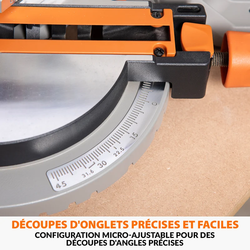 Scie à onglet avec table 210mm Evolution R210MTS-G2 210mm avec Lame multi-matériaux TCT