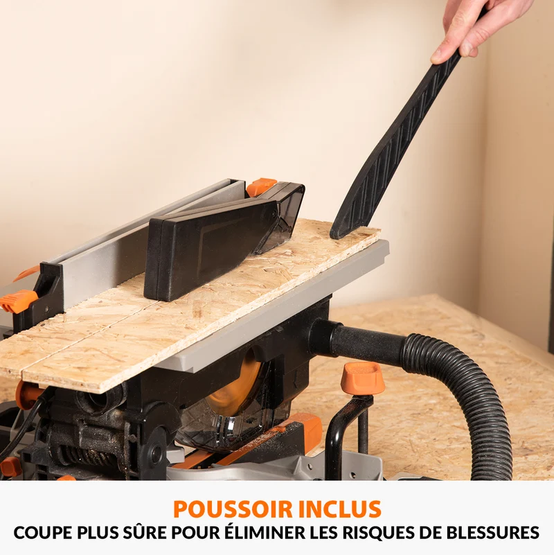 Scie à onglet avec table 210mm Evolution R210MTS-G2 210mm avec Lame multi-matériaux TCT
