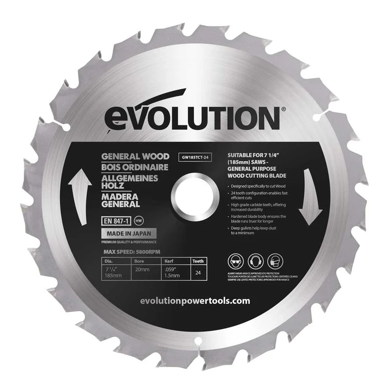 Lame bois TCT 185mm 24 dents alésage 20mm pour scie à onglet et scie circulaire