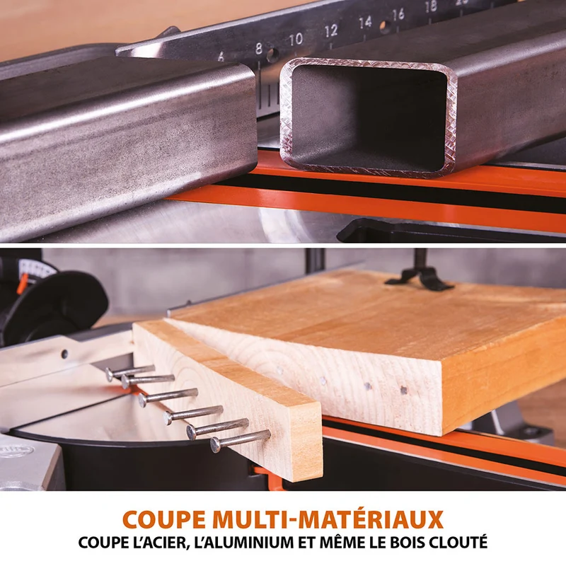Pack Evolution : Scie à onglet électrique 210mm R210SMS-300+ avec Lame multi-matériaux TCT + Support