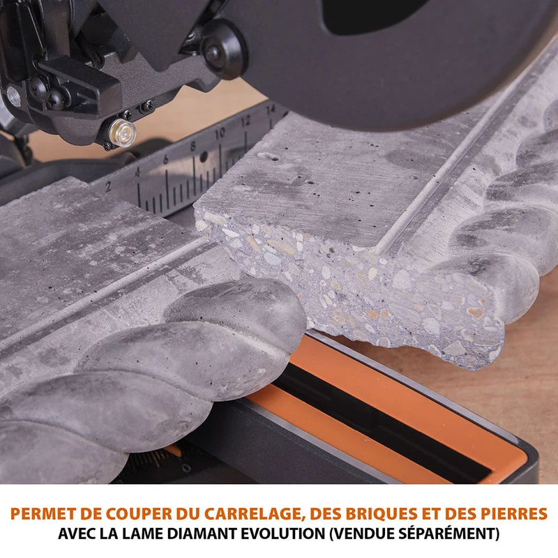 Pack Evolution : Scie à onglet électrique 210mm R210SMS-300+ avec Lame multi-matériaux TCT + Support