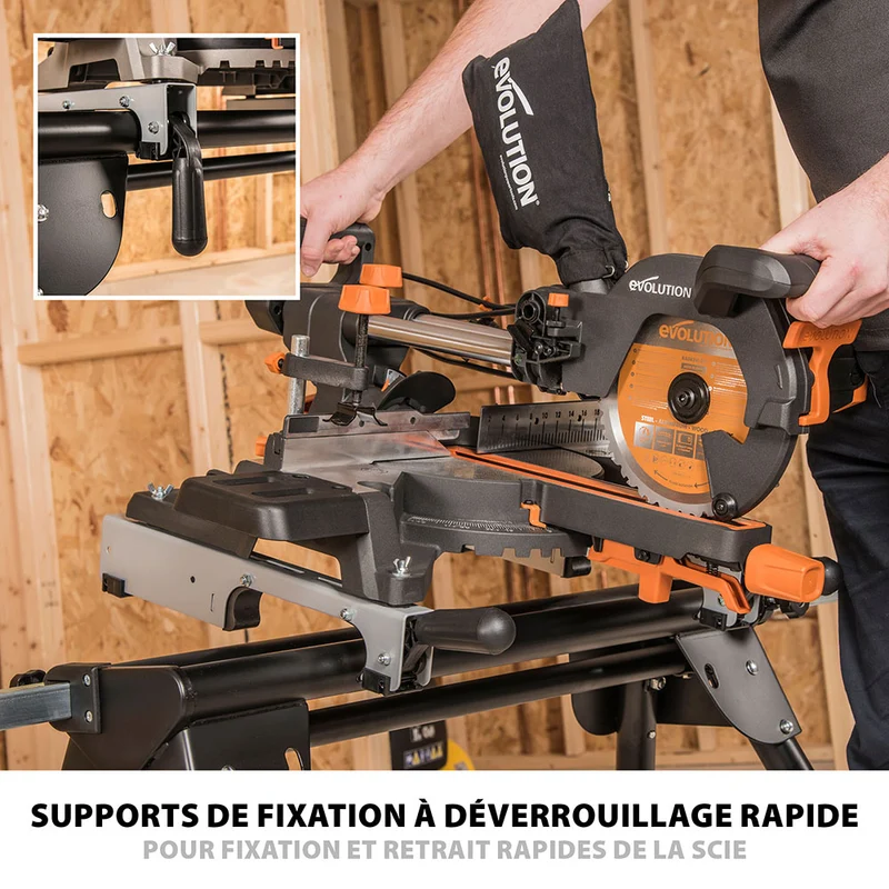 Pack Evolution : Scie à onglet électrique 210mm R210SMS-300+ avec Lame multi-matériaux TCT + Support
