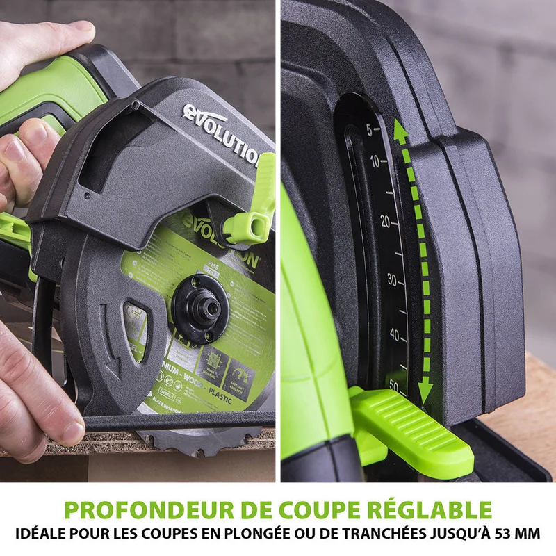 Pack Evolution : Scie circulaire 165mm Evolution F165CCSL avec lame multi-matériaux TCT + tréteaux pliables en métal
