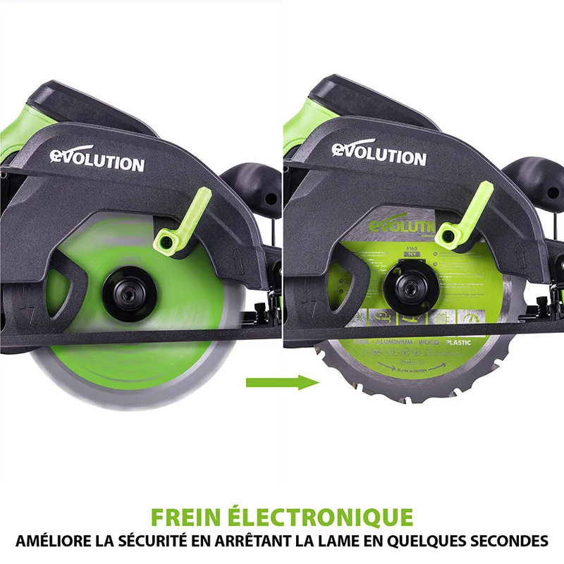 Pack Evolution : Scie circulaire 165mm Evolution F165CCSL avec lame multi-matériaux TCT + tréteaux pliables en métal